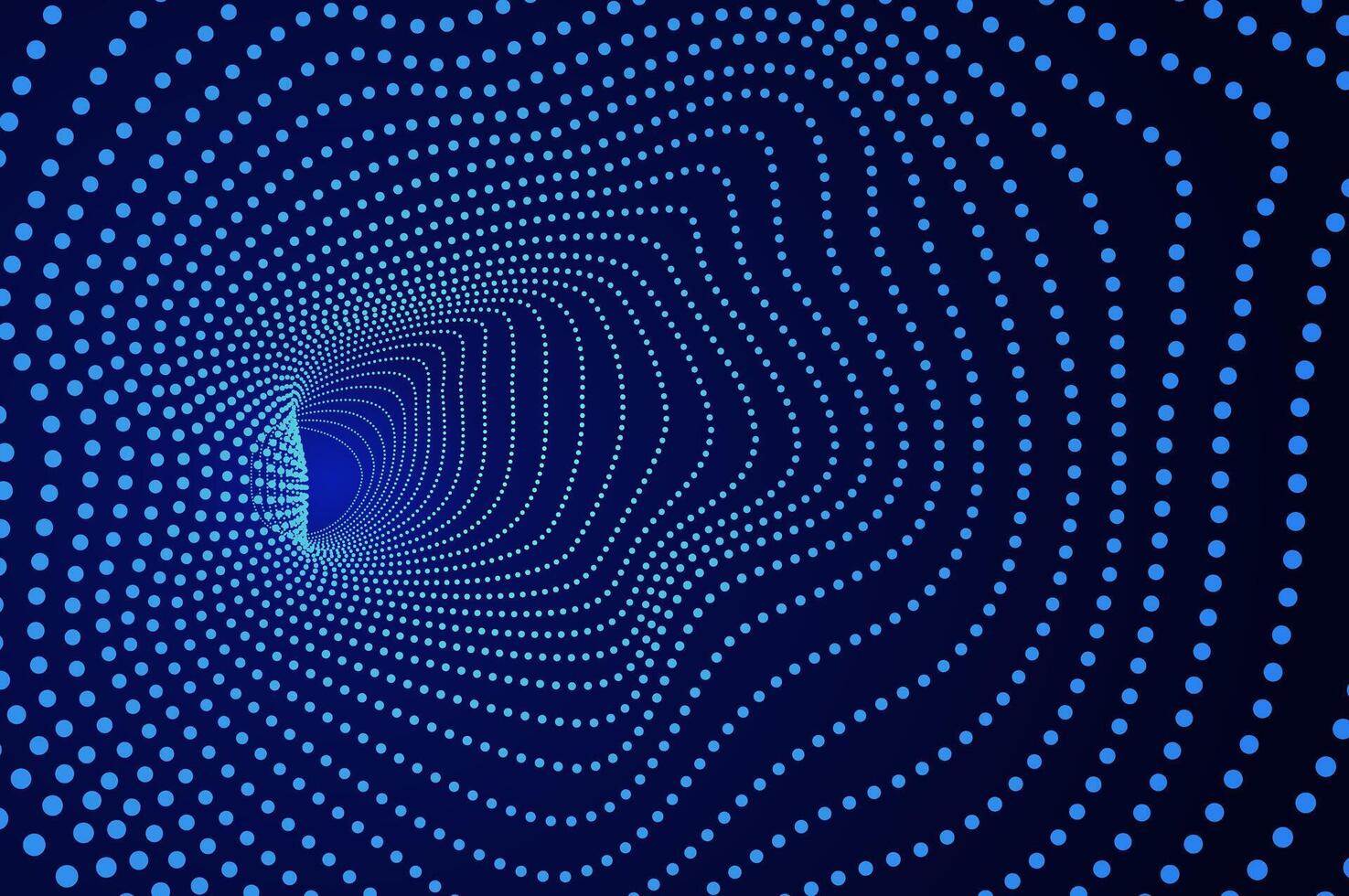 3d Tunnel particle, molecule or atom wormhole abstract background. Big data hole sound wave effect distorted, future technology concept with copy space. vector