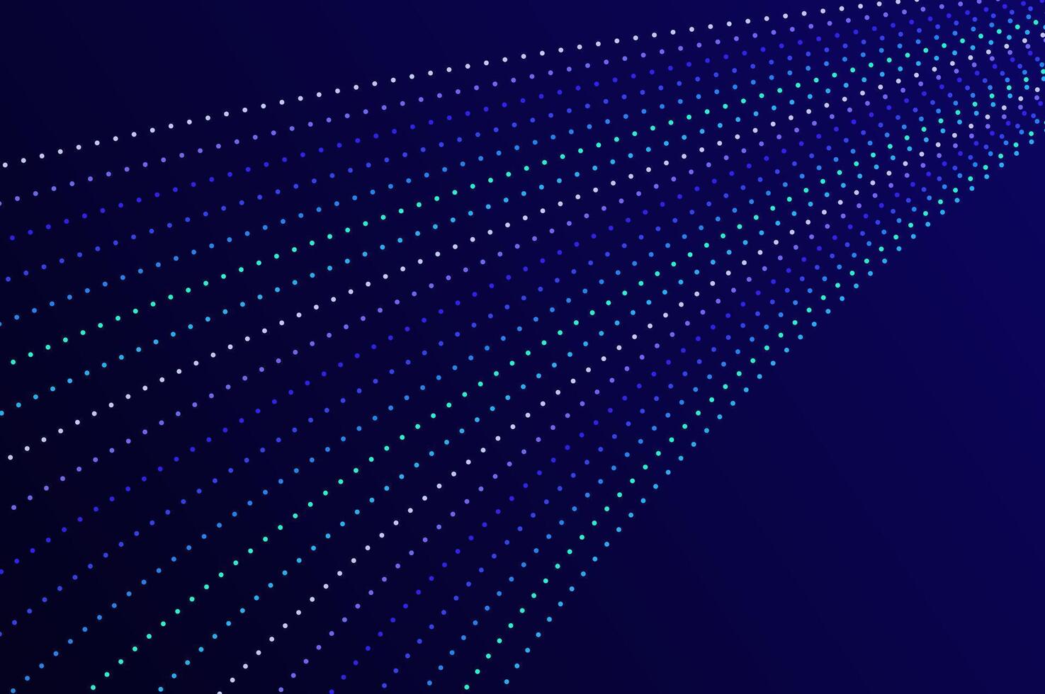 Data flow line dot abstract background with neon color on navy blue background. Futuristic high speed technology effect with copy space. vector