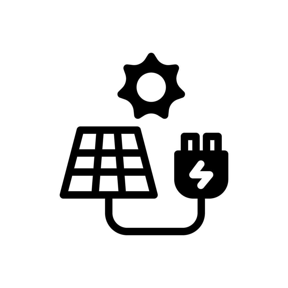 Icon Glyph electric charging with solar panel. Free energy, ecology, renewable, green energy and solar power plant concept. Black and Semi Solid icon. vector
