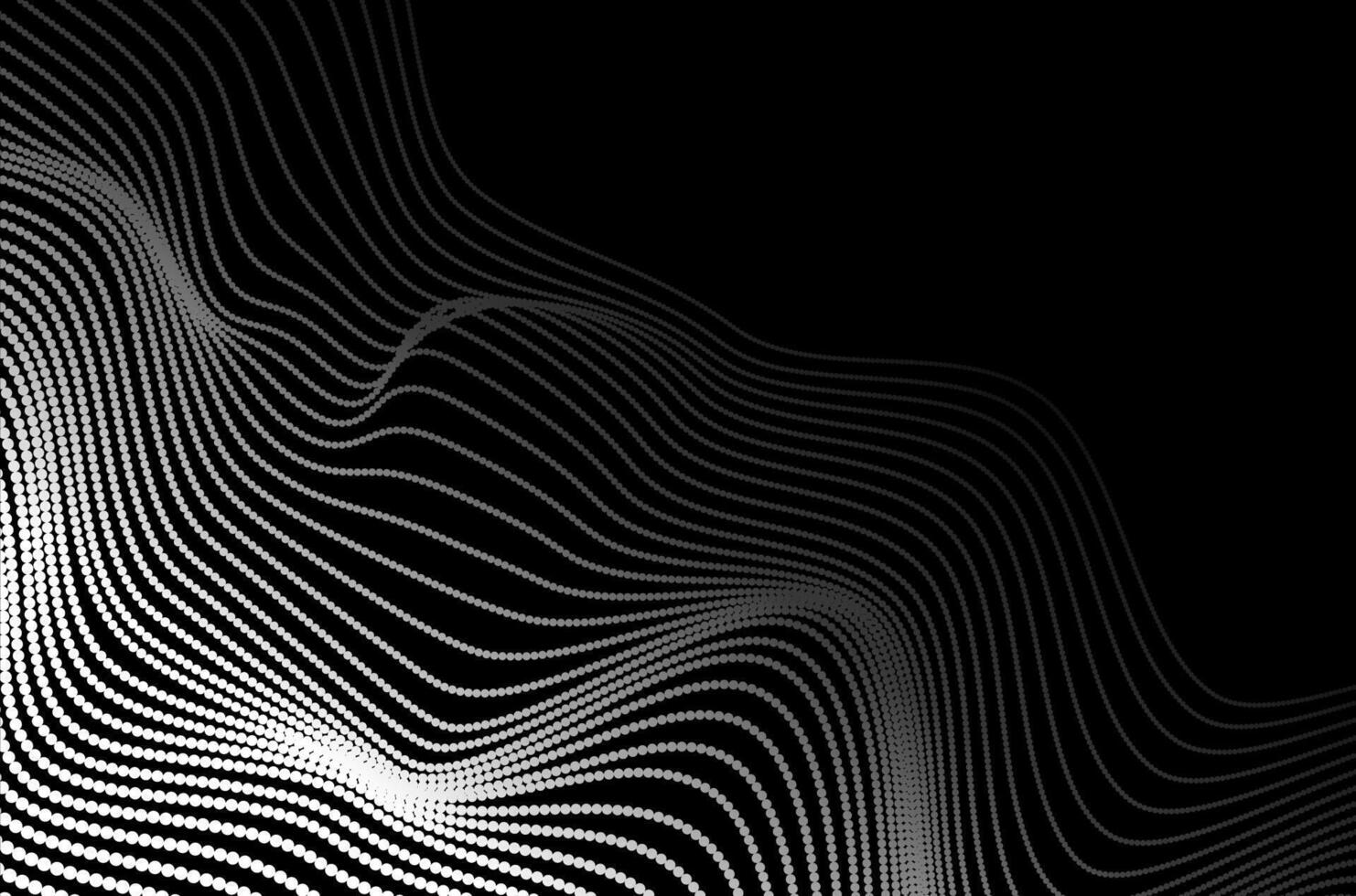 Dynamic black and white particle wave dots technology abstract background. Futuristic design with motion and depth effect and copy space. vector