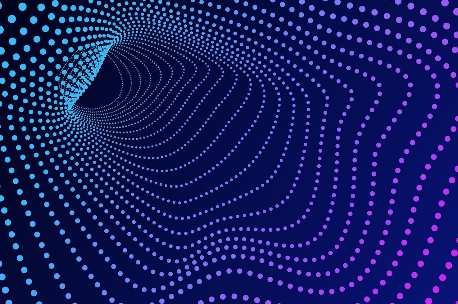 Tunnel 3d particle, molecule or atom wormhole abstract background. Big data hole sound wave effect distorted, future technology concept with copy space. vector