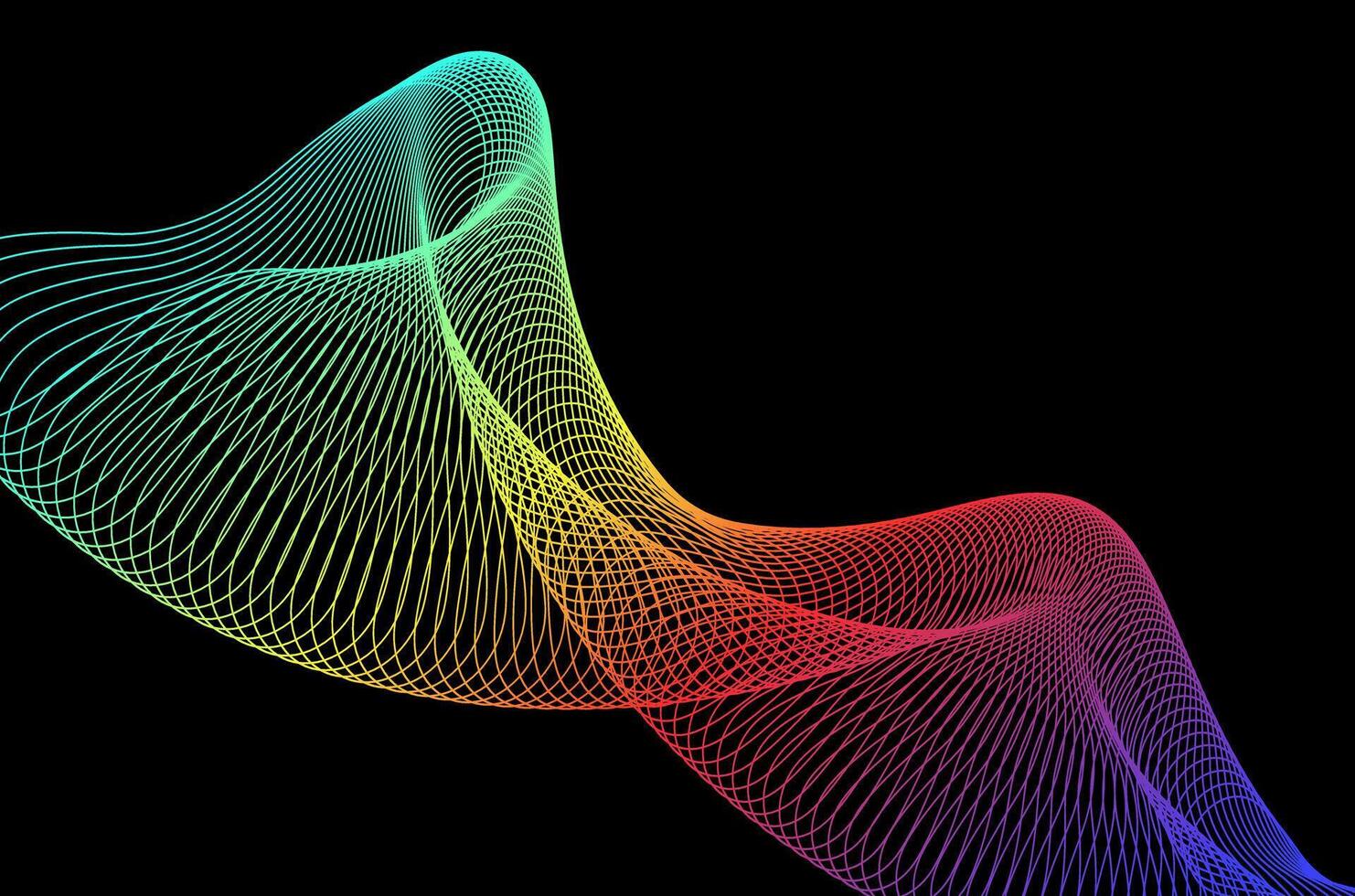 Abstract line stripes swirl colourful over black background. Luxury, bright and modern concept with space. vector