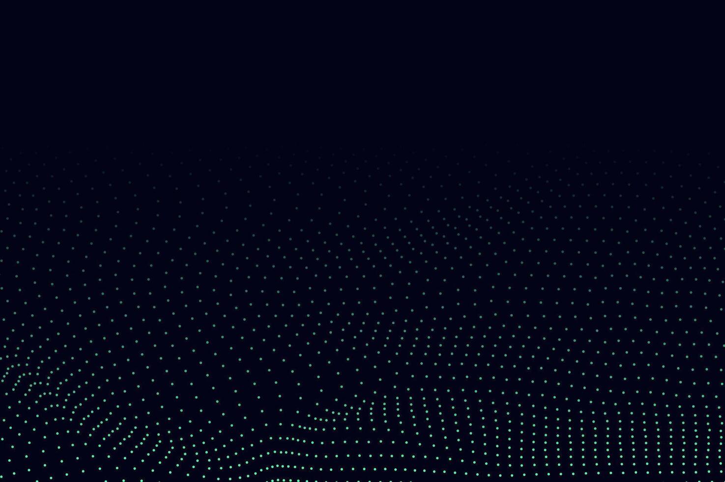 Mininalist Dynamic neon green particle wave line on dark blue abstract background. Abstract soundwave, data technology visualization with space. vector