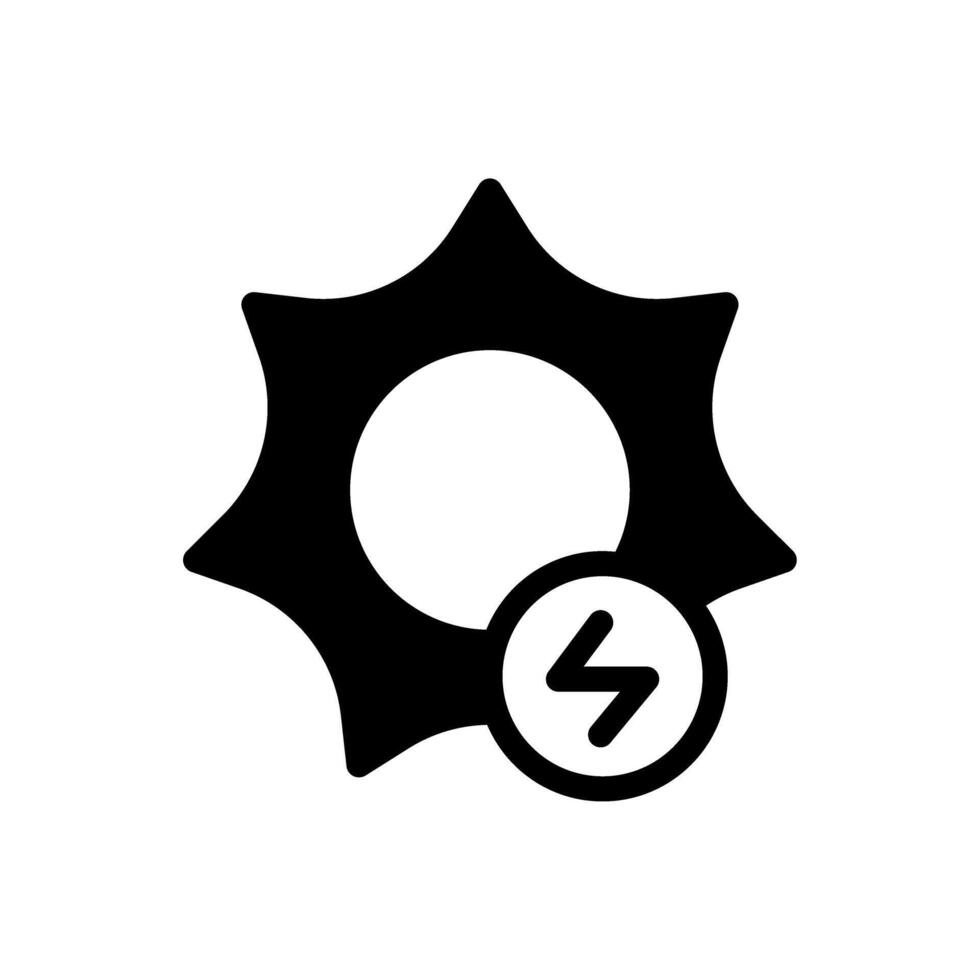 Icon Glyph sun power energy symbol. Free energy, ecology, renewable, green energy and solar power plant concept. Black and Semi Solid icon. vector