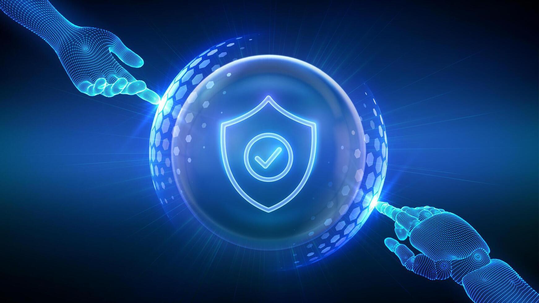 Digital hands with security shield vector