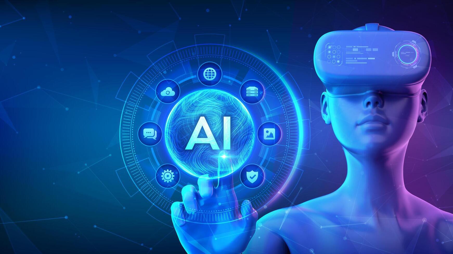 Person with VR headset interacting with AI vector