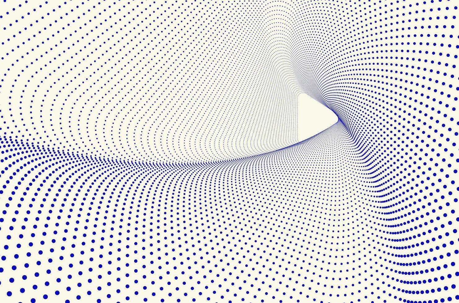 Concentric triangle line dots particles ripple swirl and spin rotate pattern tech abstract background. Technology, science and futuristic background with copy space. vector