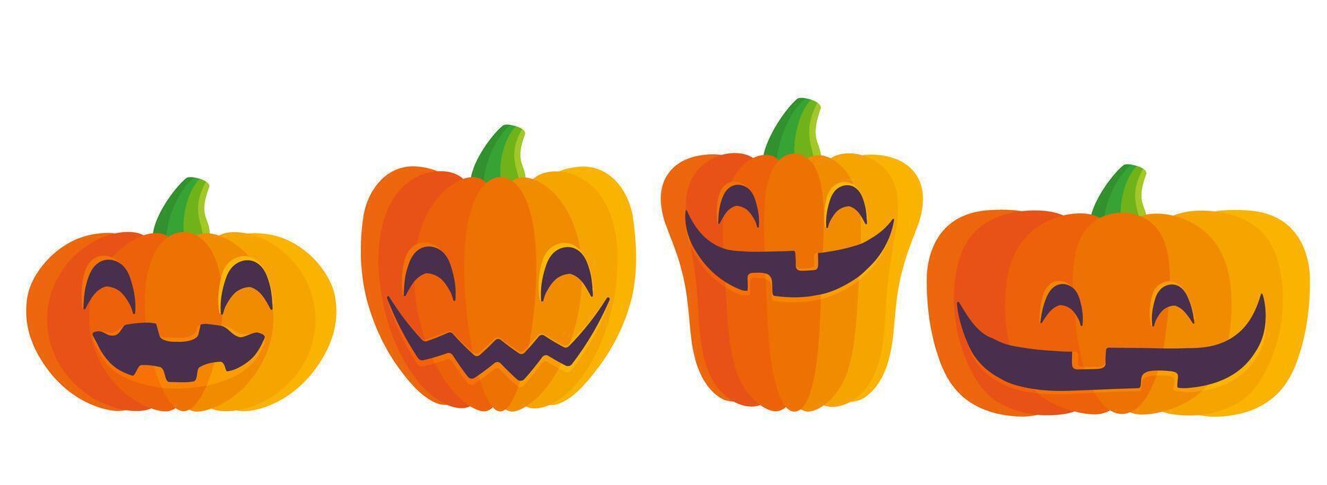 Set icons of pumpkin with smile for Halloween in flat style. Illustration of pumkins for Halloween vector