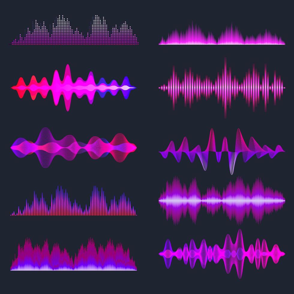 Colorful sound wave patterns in purple and pink vector