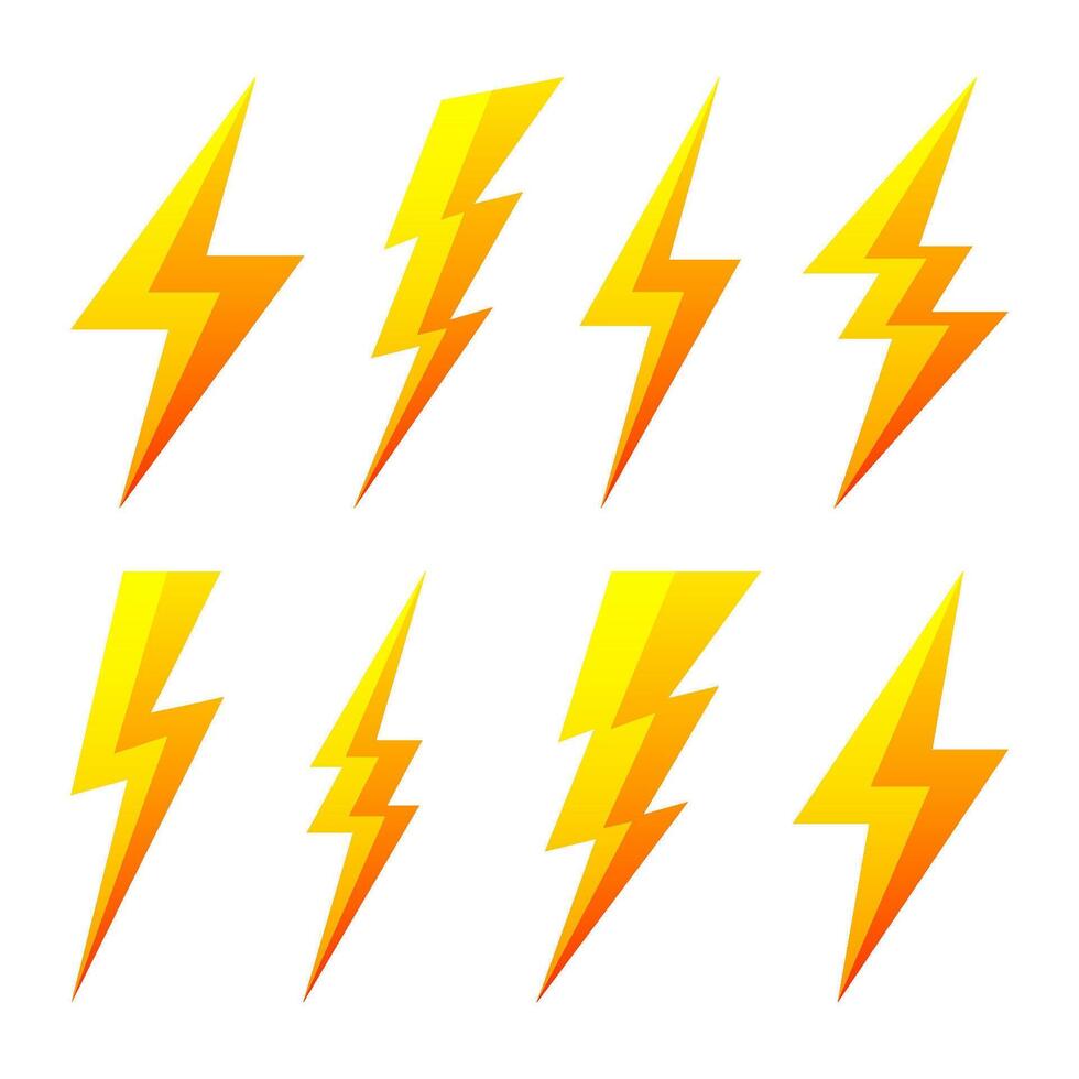 Yellow lightning bolt icons isolated on white background. Thunderbolt symbol. Simple lightning strike sign. illustration. vector