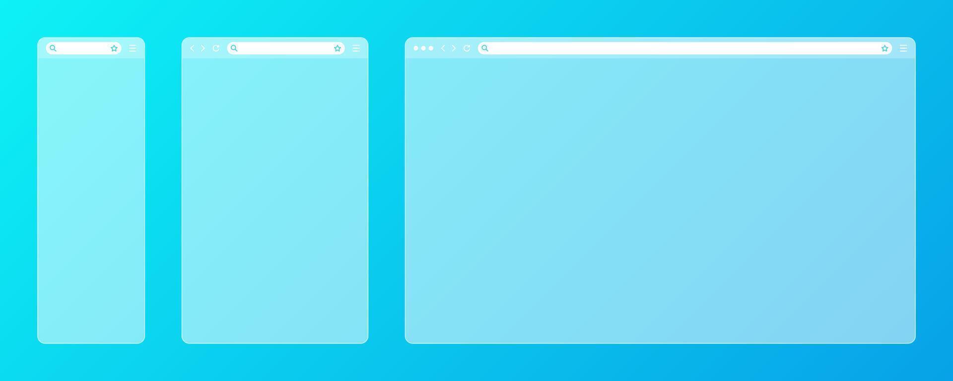Blank transparent web browser window with toolbar and search field on colorful background. Modern website, internet page. Browser mockup for computer, tablet and smartphone. illustration vector