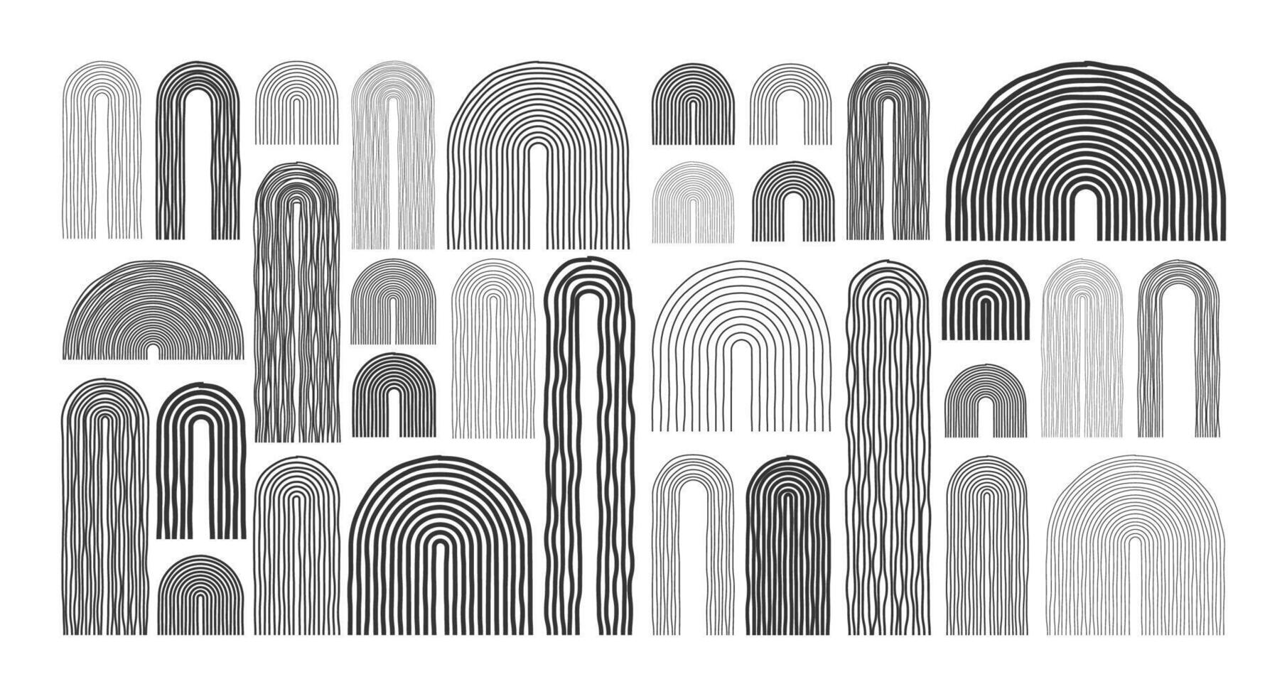 Mid century arch elements, modern geometric shapes. Contemporary design, minimalist art. Hand drawn lines. Trendy design elements for wall decor, posters, books and covers. illustration vector