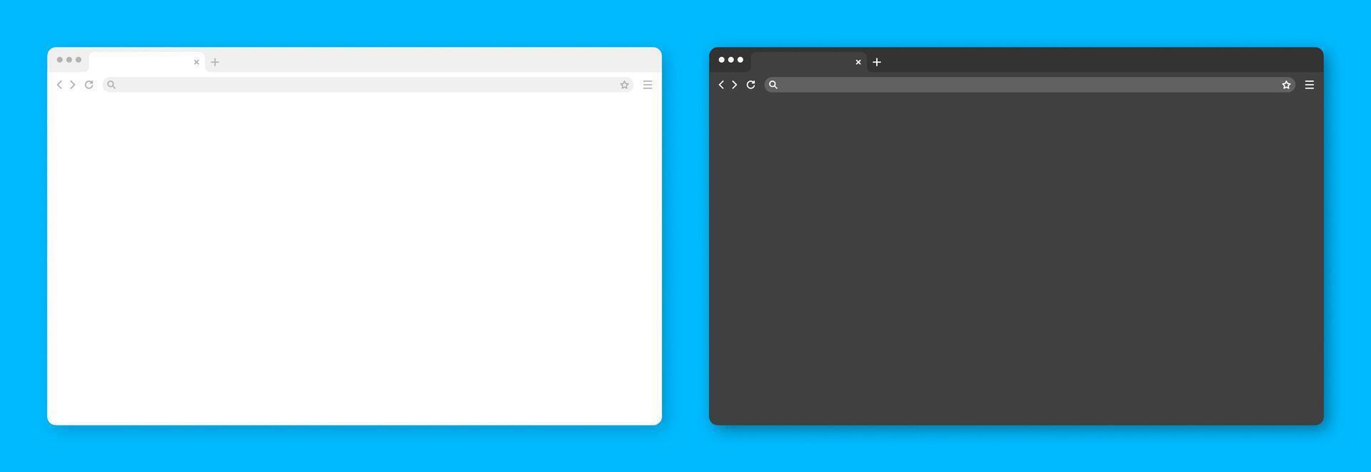 Blank web browser window with tab, toolbar and search field. Modern website, internet page in flat style. Browser mockup for computer, tablet and smartphone. Light and dark mode. illustration vector