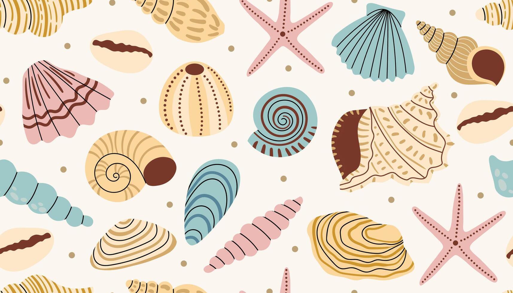 Colorful seashells and starfish pattern vector