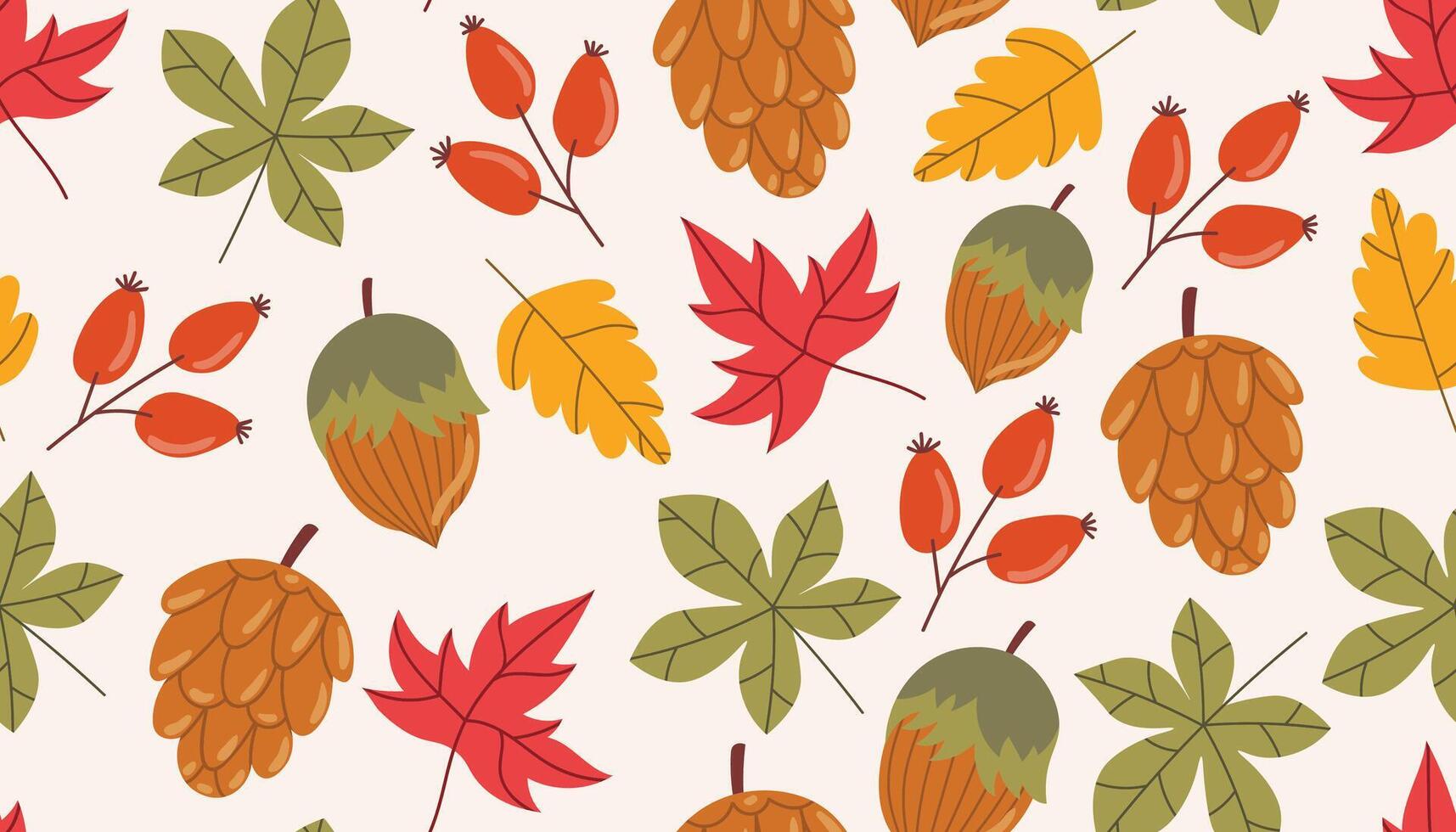 Fall leaves and acorns pattern design vector