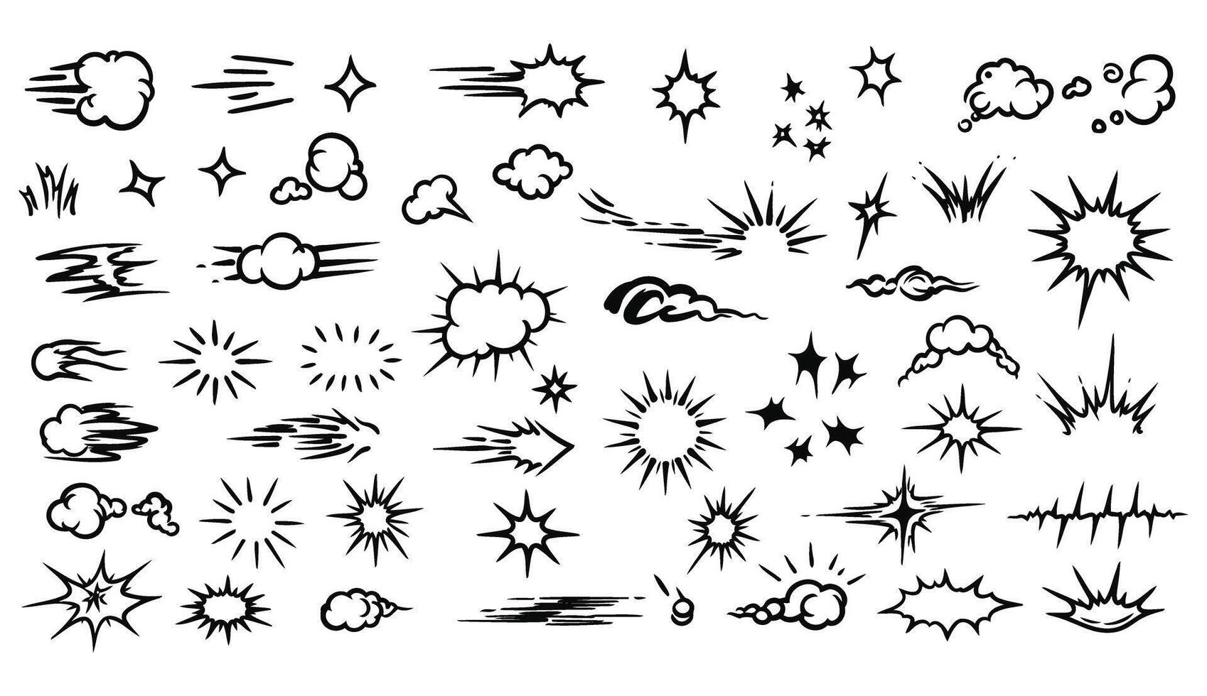 Comic book elements collection set of decorative burst effects speed lines and starbursts in black and white vector