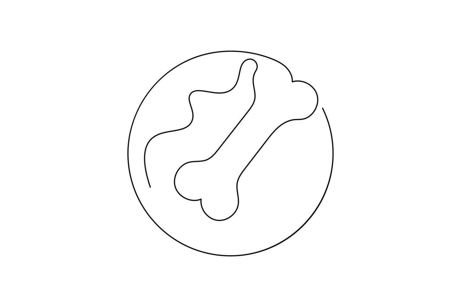 A line drawing of a bone in a circle vector