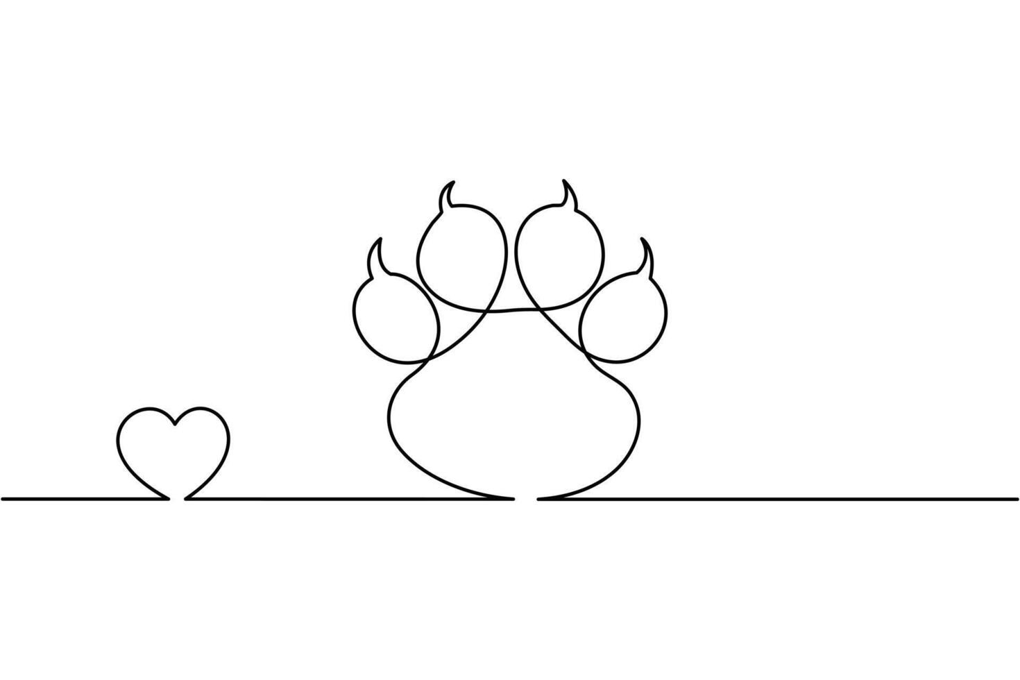 A drawing of a dog paw with a heart vector