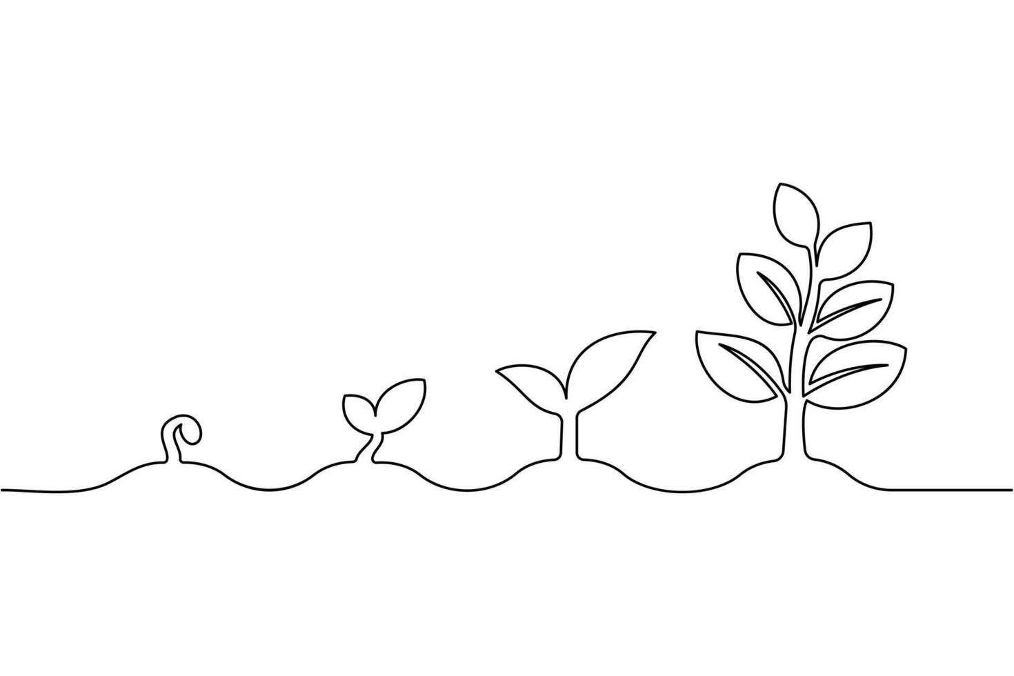 Continuous line drawing of plants growing in a line vector