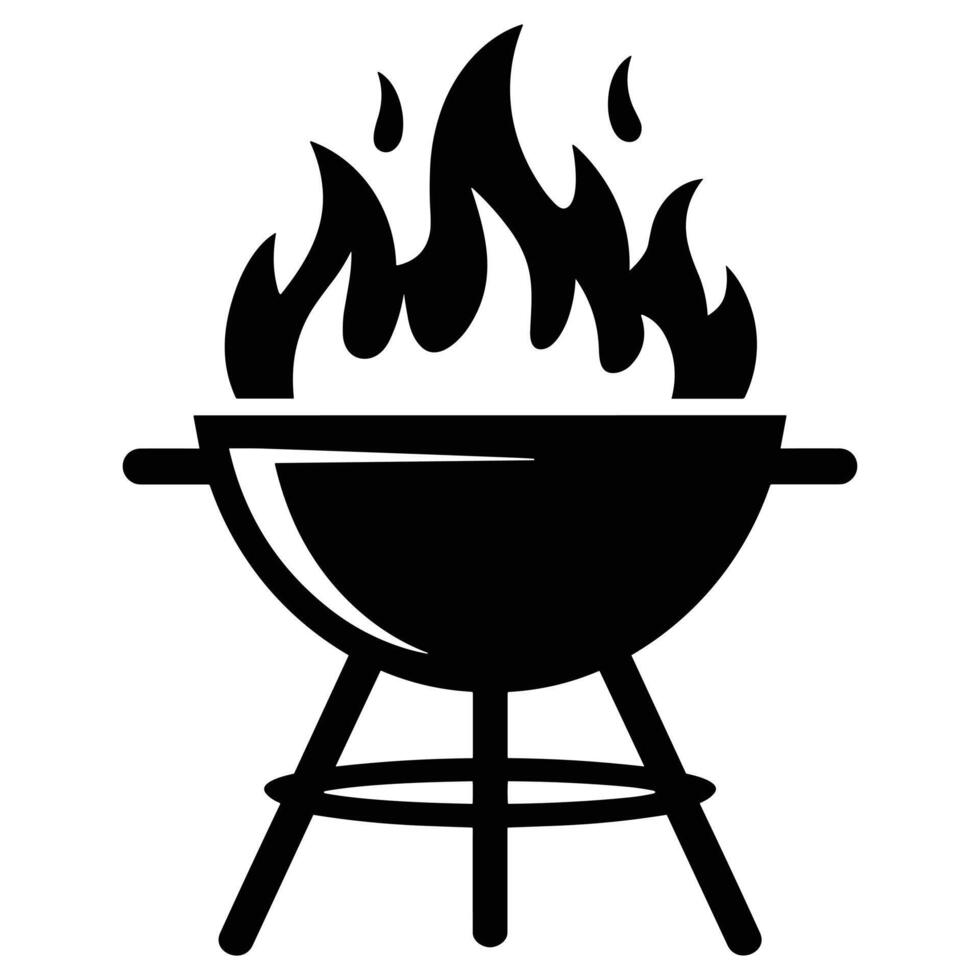 Black silhouette of a barbecue grill with flames silhouette vector