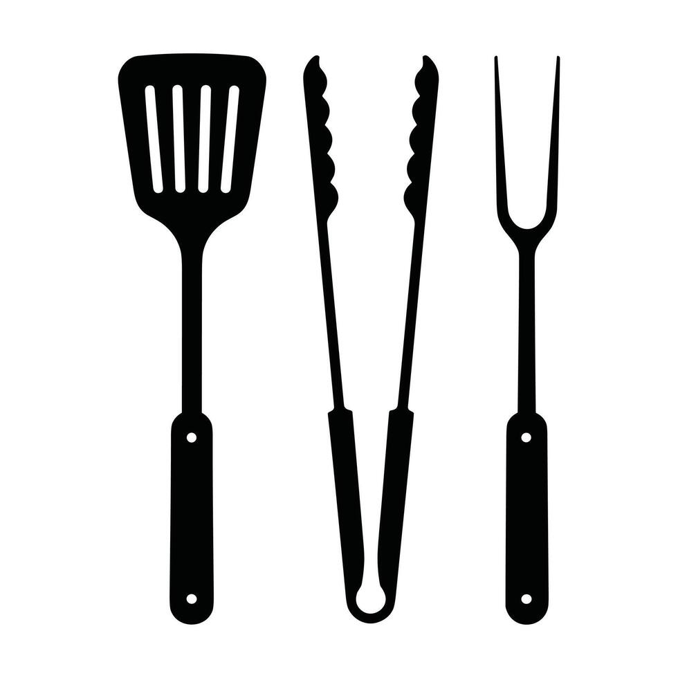 Barbecue utensils spatula tongs and fork silhouette vector