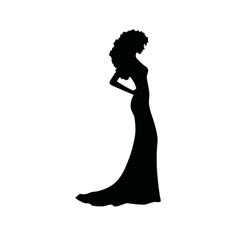 Silhouette of a Woman in a Long Gown Elegant and Graceful Pose Illustration vector