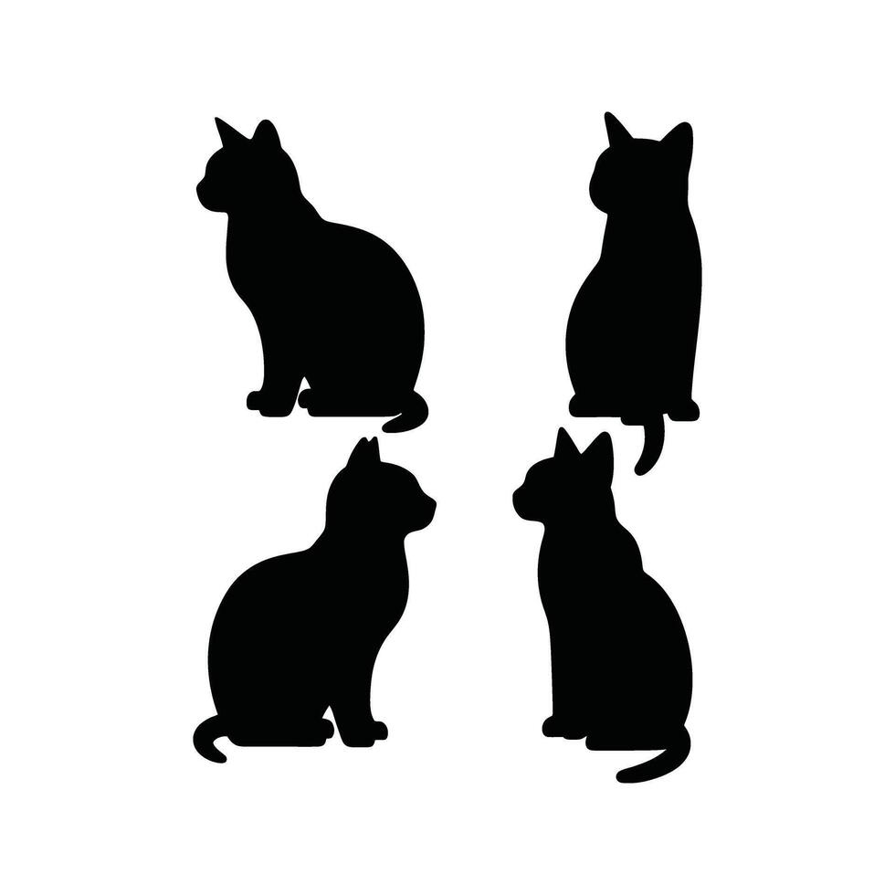 Four Black Cat Silhouettes Profile Back and Side Views Illustration vector