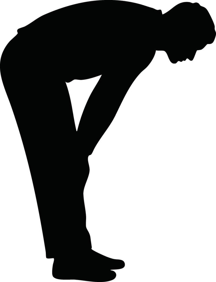 Silhouette of tired man bending forward catching breath after exercise or hard work illustration vector