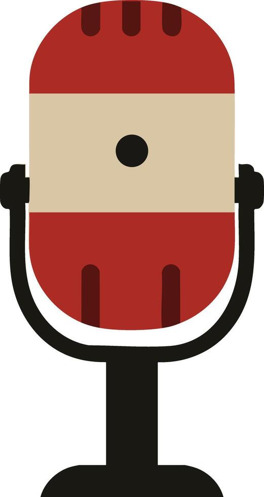 Retro red and beige microphone icon with black stand illustration for audio recording and broadcasting designs vector