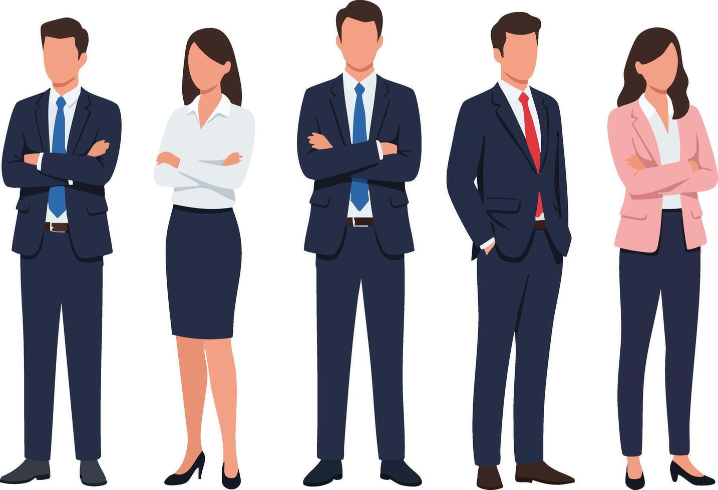 Business people standing confidently in formal suits and office attire illustration professional teamwork vector