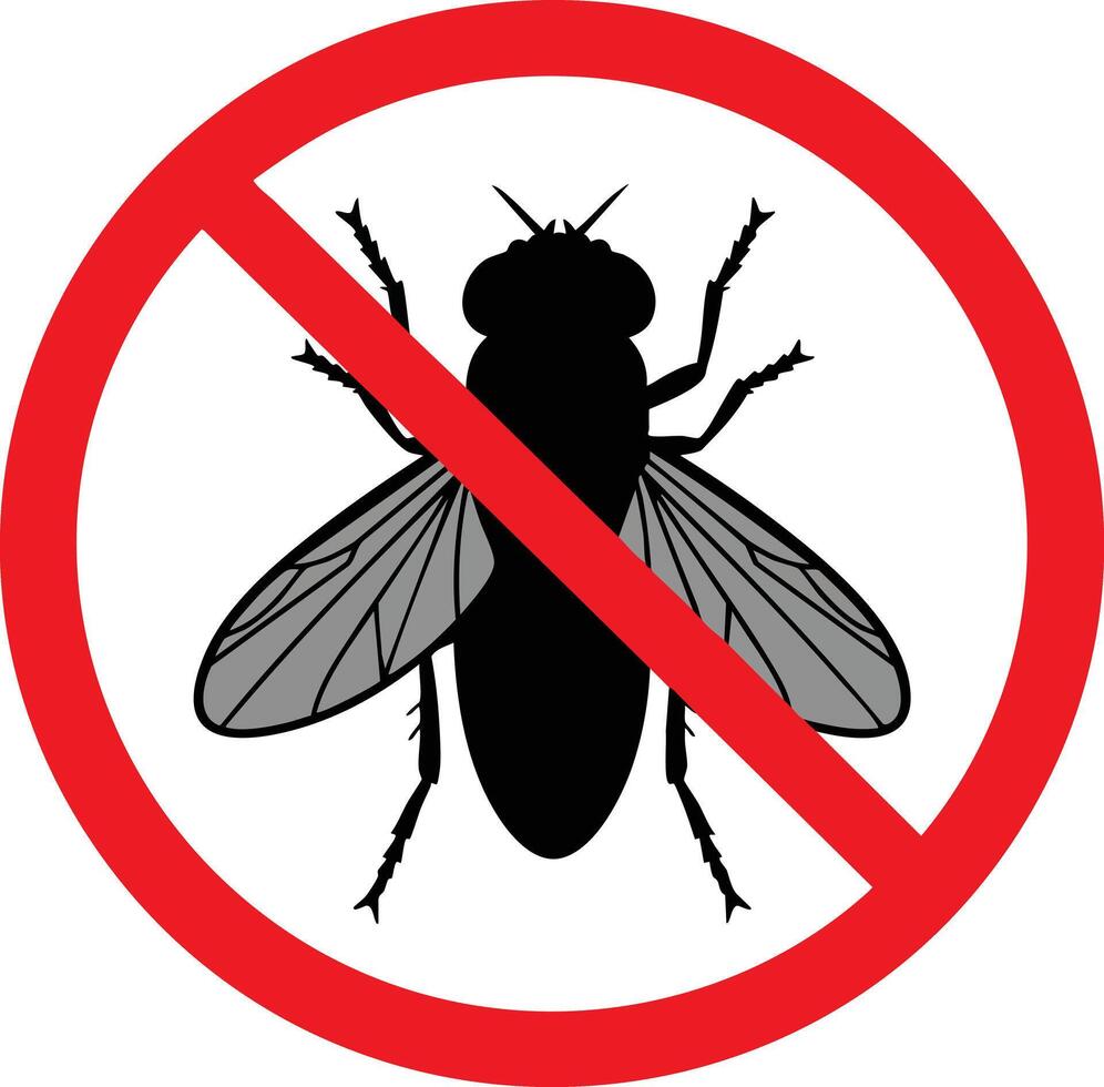 Fly silhouette with red prohibition sign no entry insect pest control symbol design vector