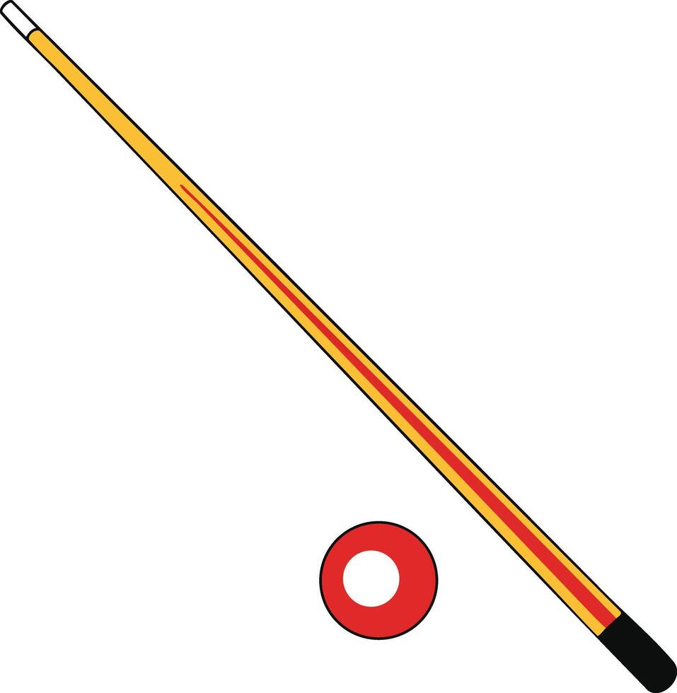 Pool cue stick with red chalk circle isolated on white background illustration for billiards and snooker games equipment vector
