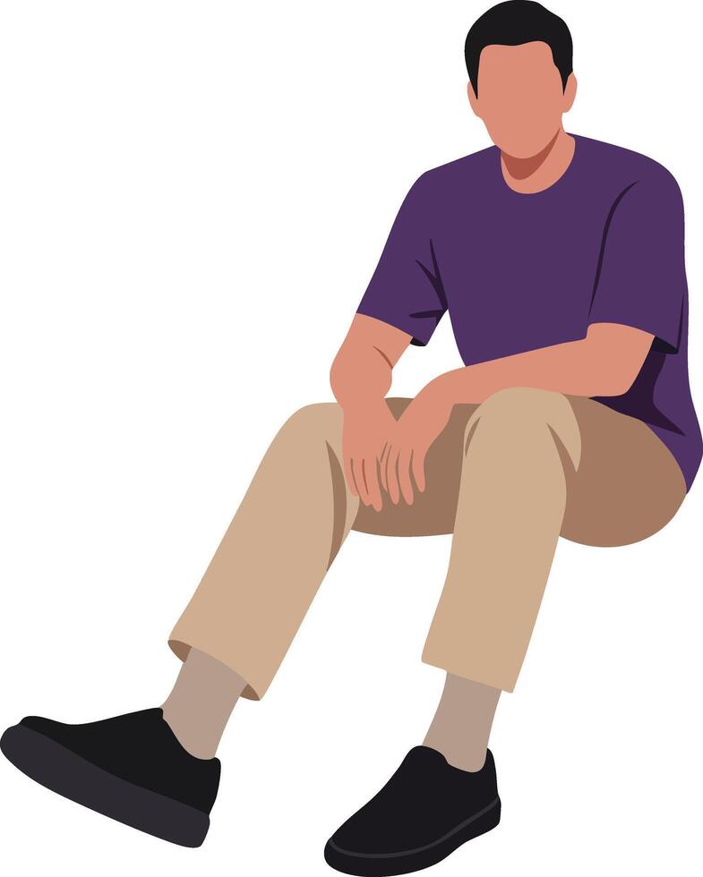 Young man sitting casually wearing purple shirt and beige pants illustration with contemporary style and relaxed pose vector