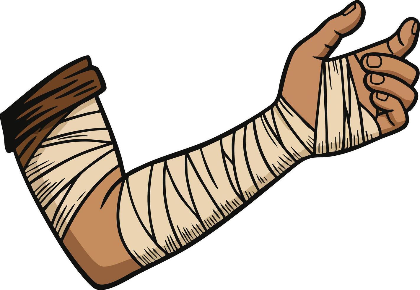 Arm wrapped in medical bandage showing injury care and first aid treatment illustration vector