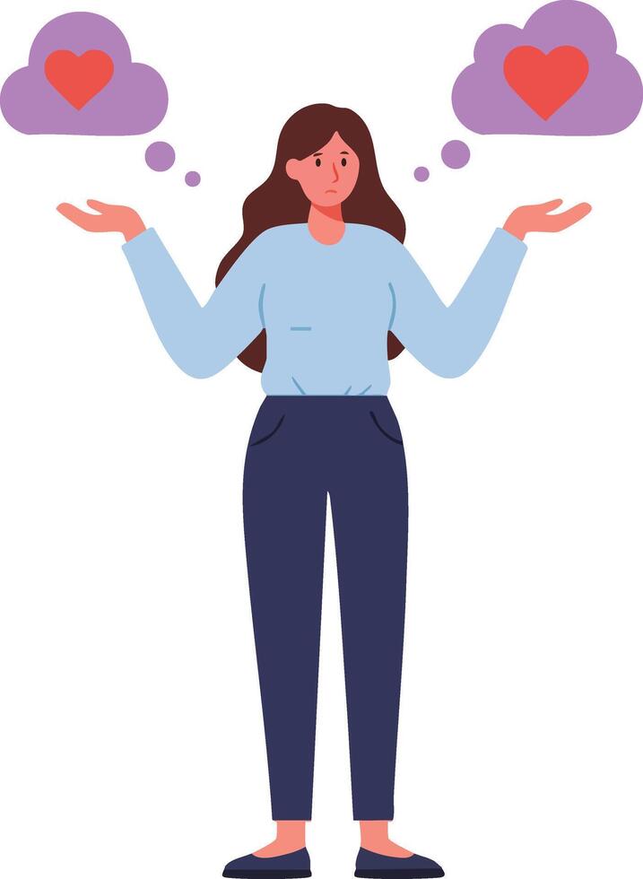 Woman with heart thought bubbles expressing love and affection illustration in flat style vector