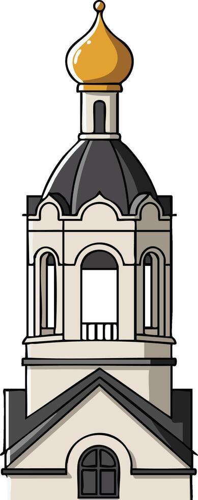 Orthodox church bell tower with golden onion dome architecture design illustration vector