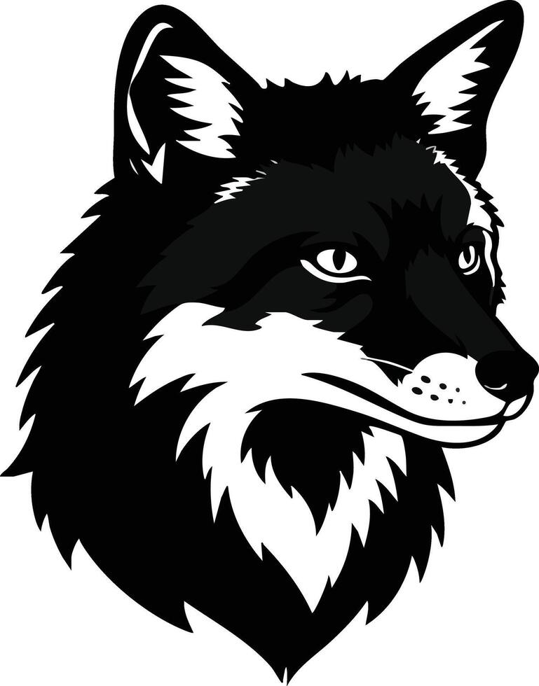 Black and white wolf head graphic with sharp eyes and detailed fur design for wildlife illustration and nature themes vector