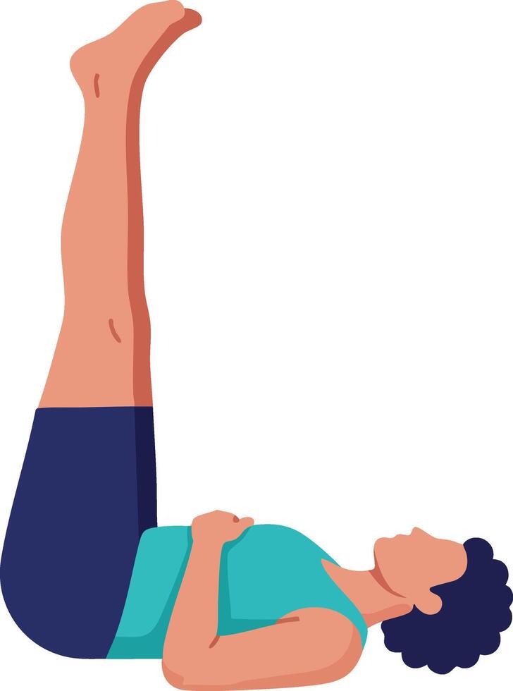 Woman practicing yoga lying on back with legs raised in calm exercise position illustration vector