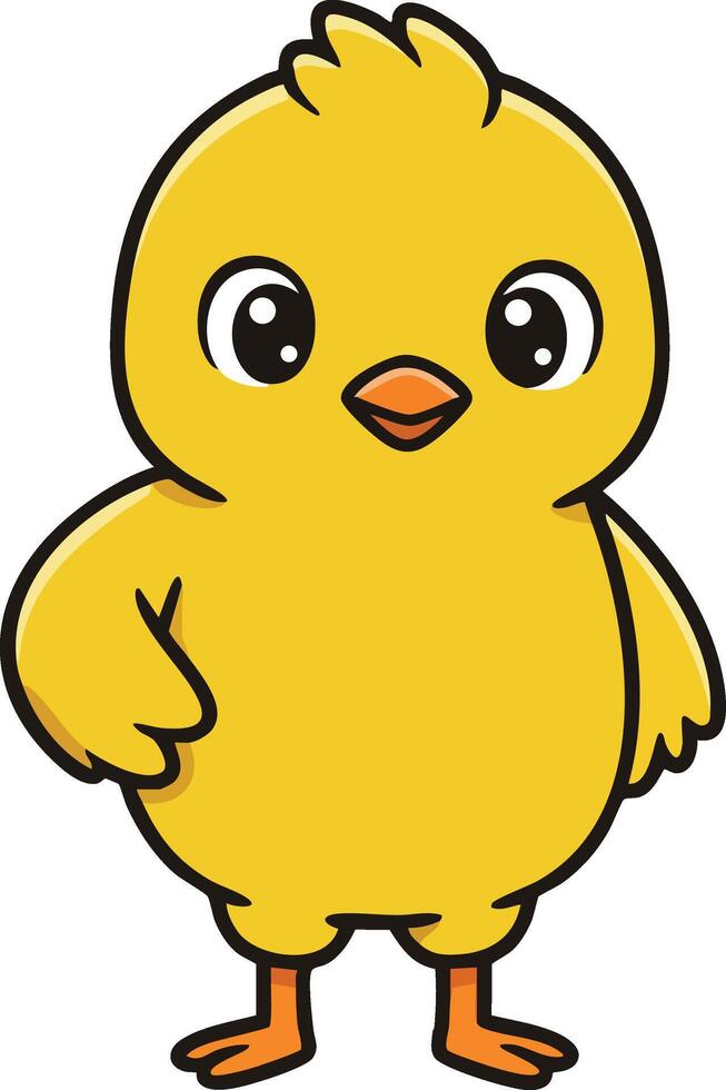 Cute yellow chick standing with big eyes and small wings illustration for children and animal themes vector