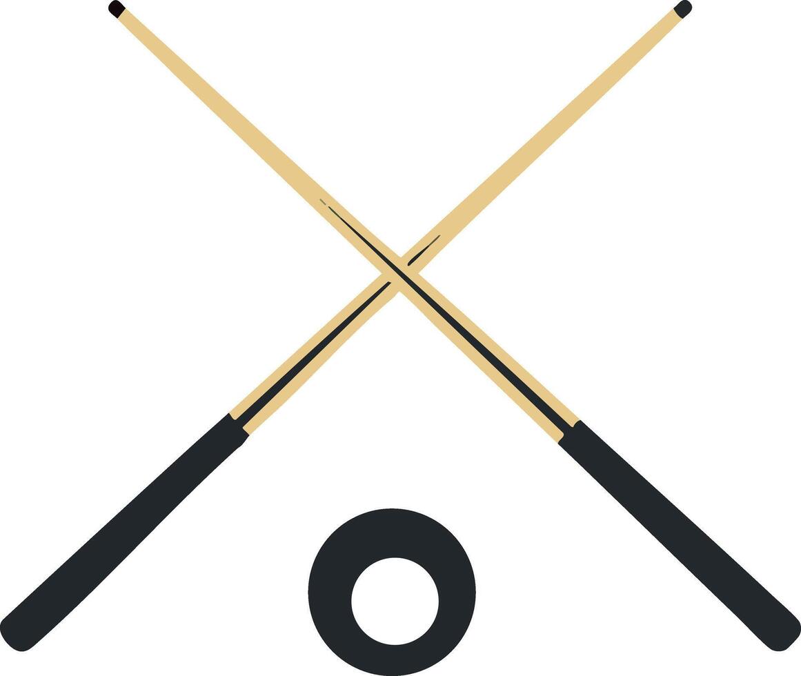 Crossed billiard cues with black chalk for pool game equipment and leisure activity accessories illustration vector