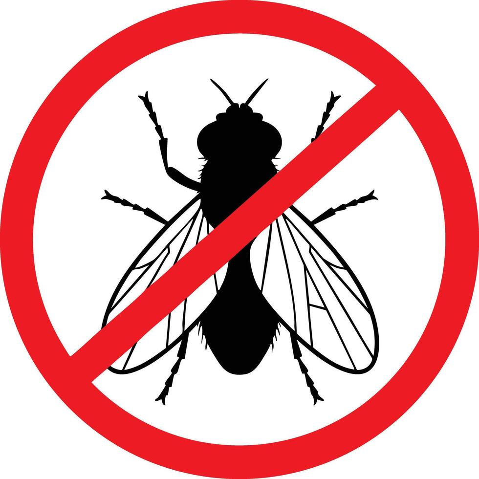 Fly Insect Prohibited Sign Illustration with Red Circle and Slash Symbol for Pest Control or Warning Purposes vector