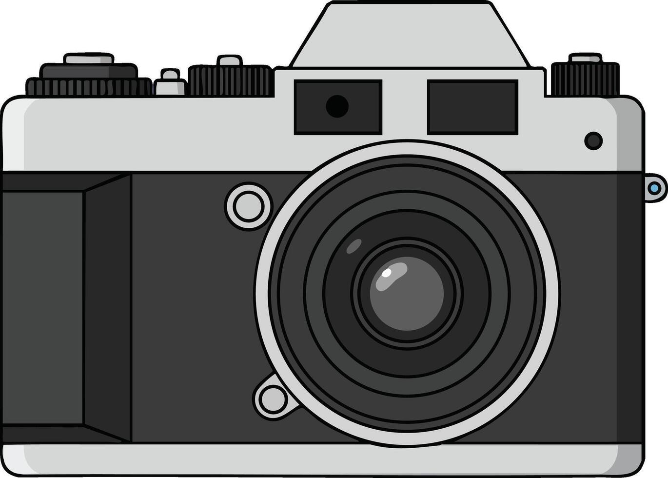 Vintage camera front view with detailed lens and buttons classic photography equipment illustration vector