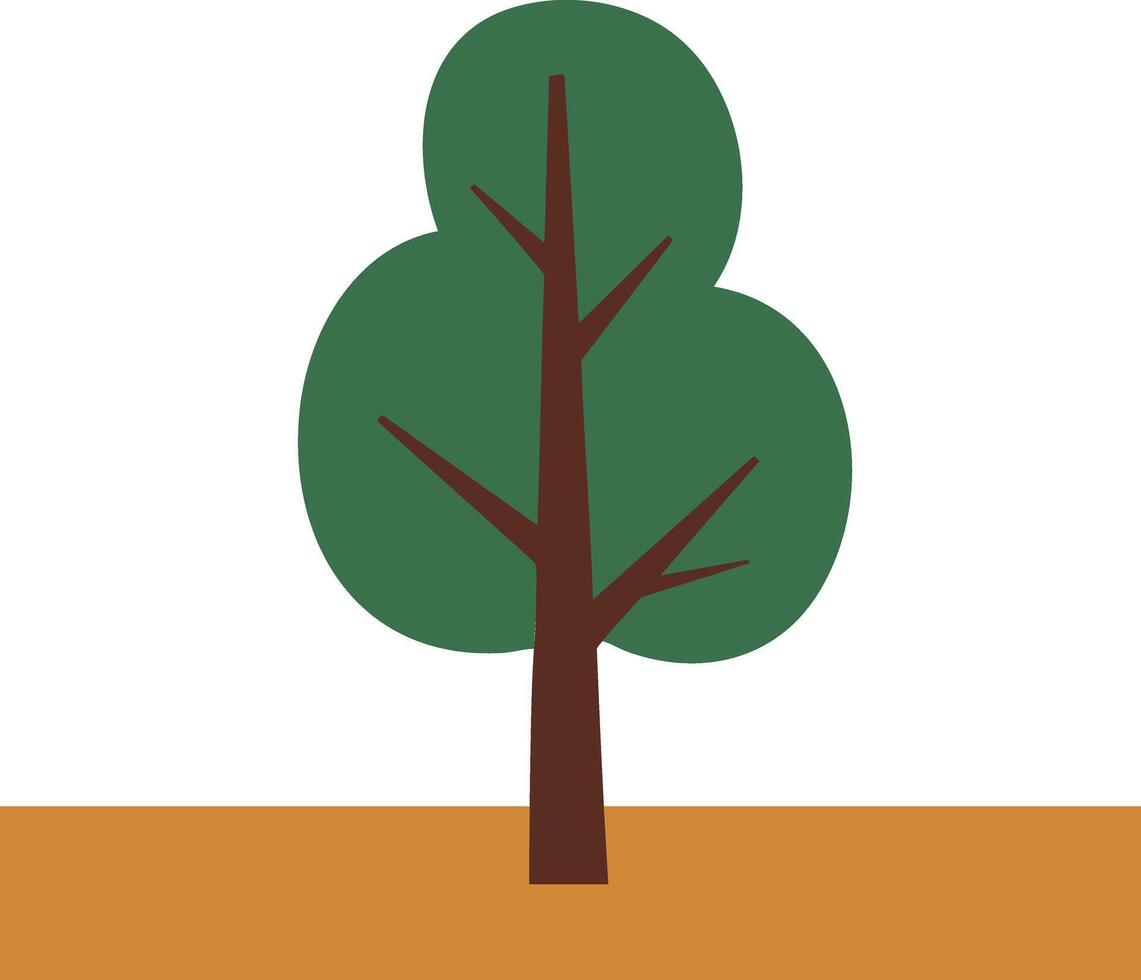 Simple green tree with brown trunk and orange ground graphic design in flat style vector