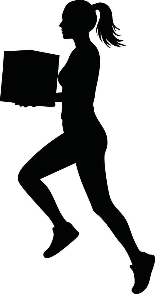 Woman running with box silhouette isolated black design on white background vector
