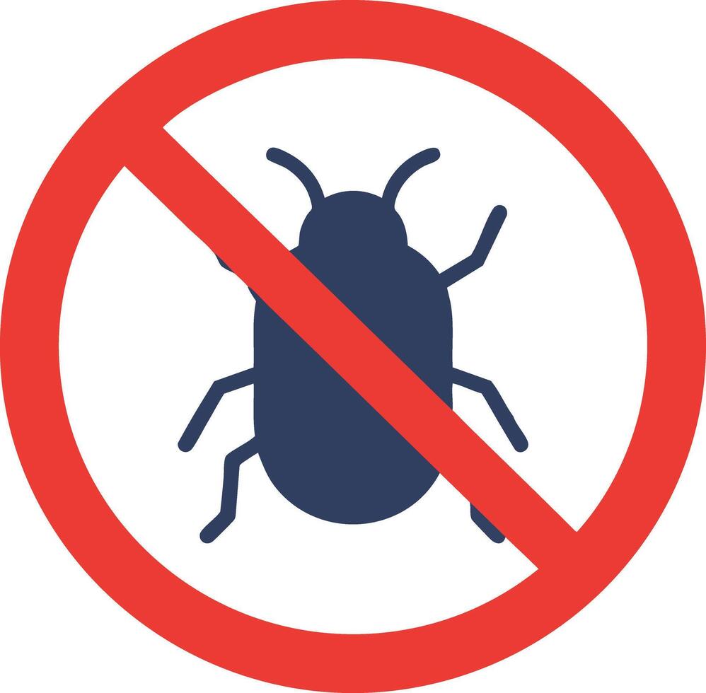 Bug prohibition symbol with red circle and diagonal line for pest control and insect prevention illustration vector