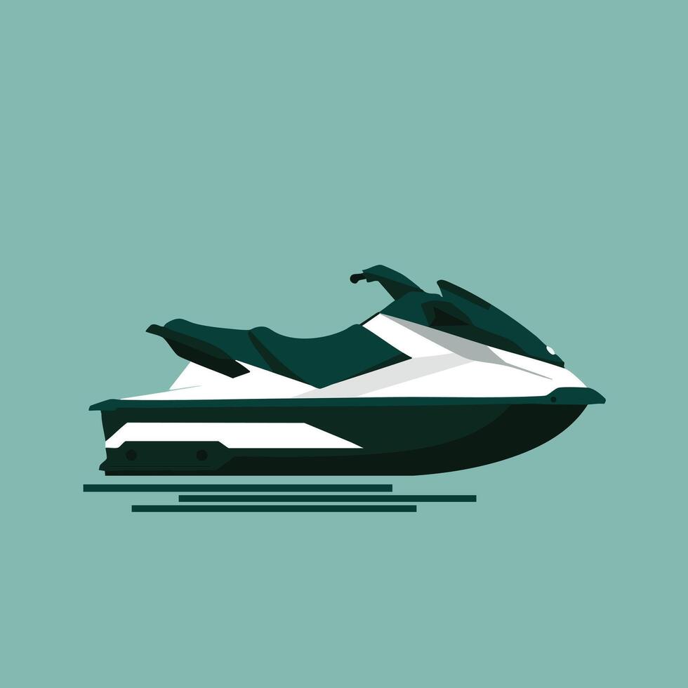 Jet ski illustration with green and white colors on teal background modern flat design water sports equipment vector