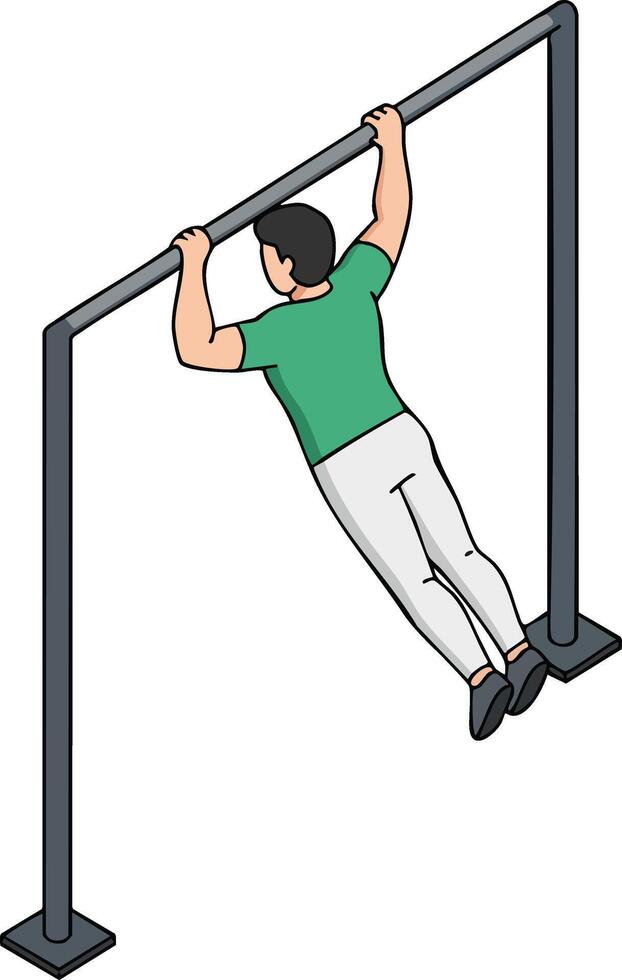 Man performing pull-up exercise on horizontal bar fitness workout strength training illustration vector