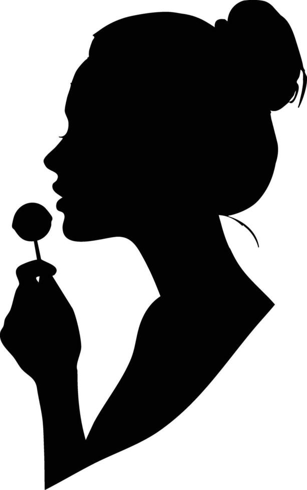 Silhouette of woman holding dandelion blowing seeds illustration in black and white minimal style vector
