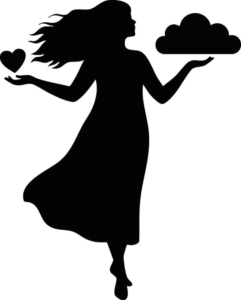 Silhouette of pregnant woman holding heart and cloud balanced on hands design illustration vector