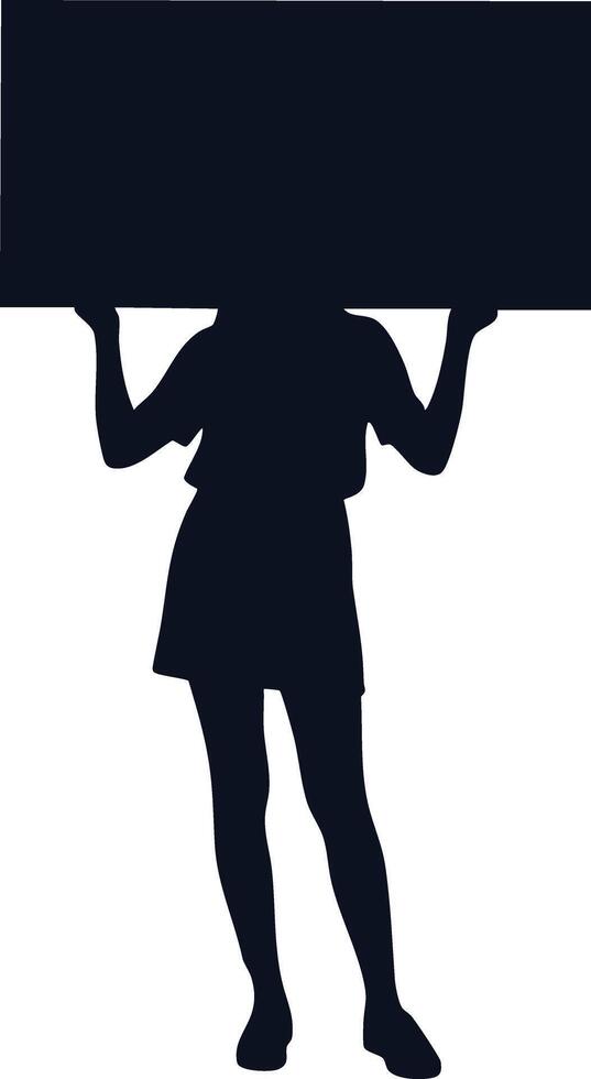 Silhouette of woman holding blank signboard standing isolated on white background illustration vector